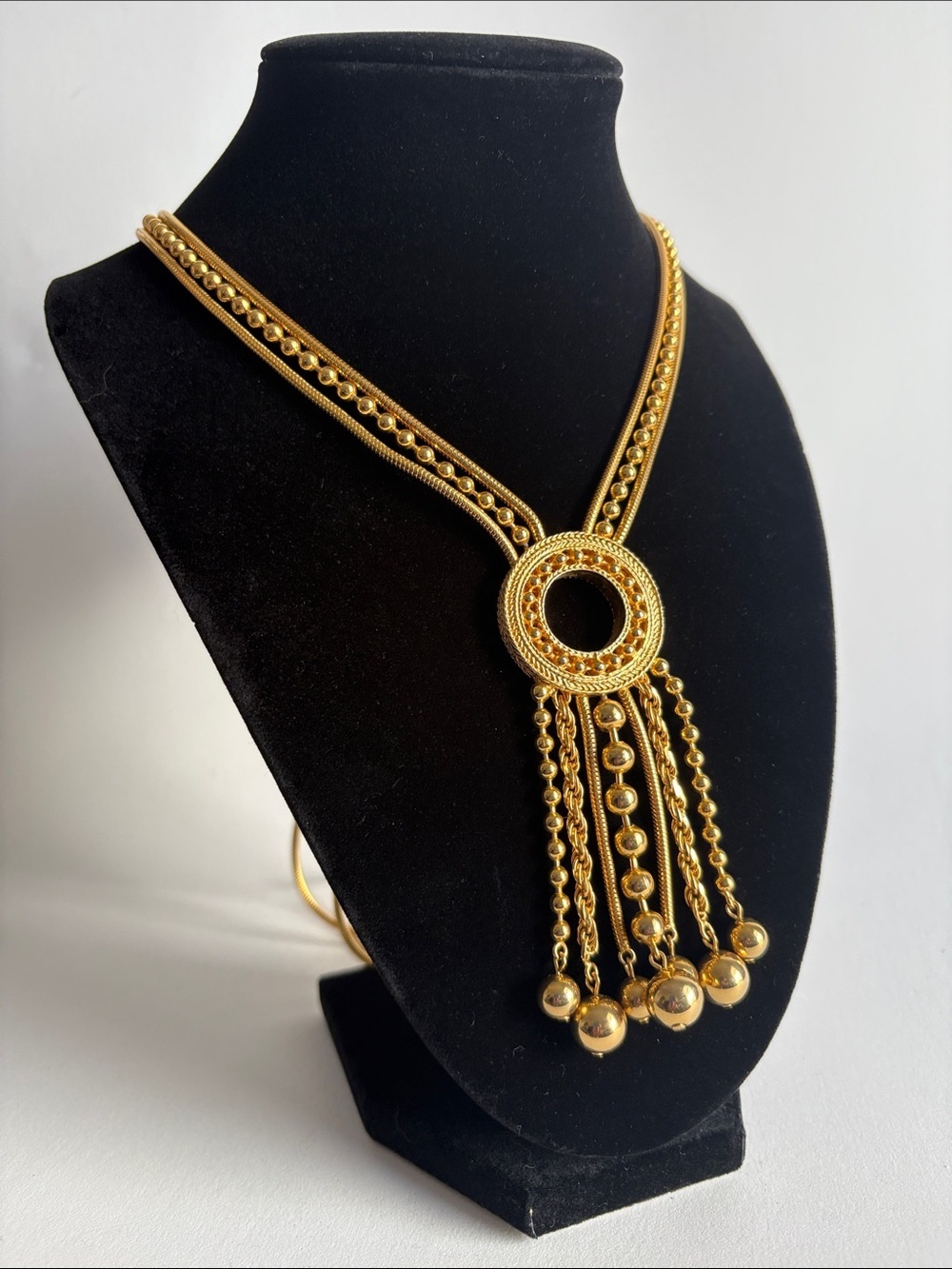 Liz Claiborne Gold-Tone Circular Pendant Tassel Necklace - Picture 2 of 5